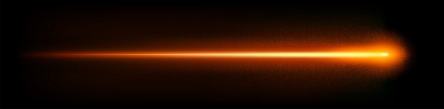 Orange laser beam, moving light streak ray, glowing comet light flare.