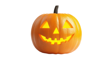 Carved Jack O Lantern Halloween Pumpkin isolated on a transparent background