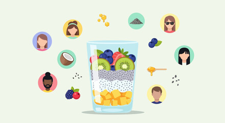 Fototapeta premium Visual representation of diverse individuals enjoying a nutritious layered