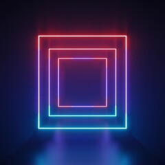 Fototapeta premium Concentric Neon Squares With Red Blue Gradient Lighting