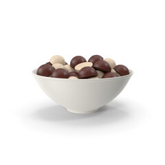 Bowl of mixed black and white Chocolate chips, PNG