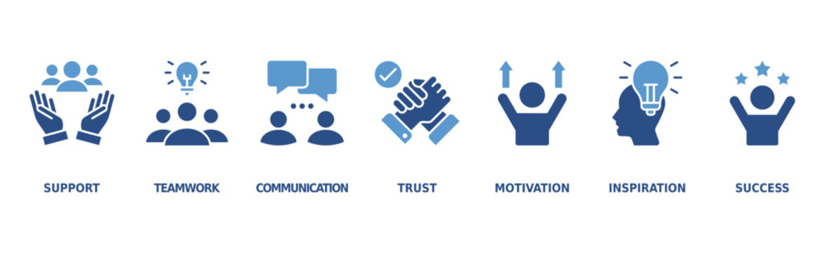 Collaboration banner website icons vector illustration concept of teamwork and working together with an icons of support, teamwork, communication, trust, motivate, inspiration.
