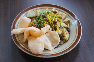 Indonesian Ketoprak or Gado-Gado with Peanut Sauce and Prawn Crackers