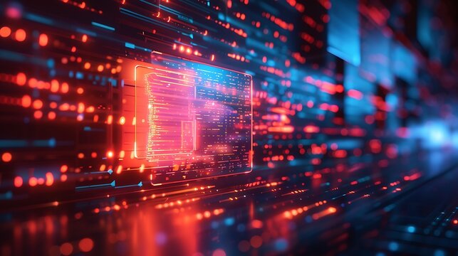 Abstract digital data flow with neon lights - Powered by Adobe