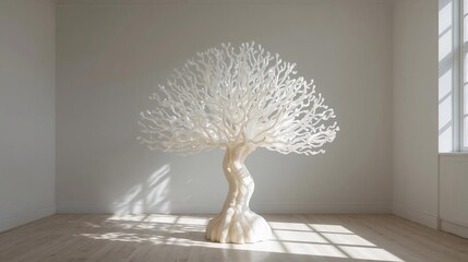 a white decoration plant  on the living room with window