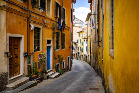 Corinaldo, Ancona province, Marche, Italy: medieval city surrounded by walls. A street