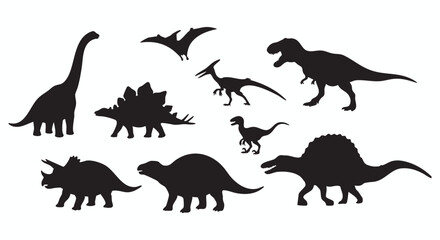Naklejka premium Dinosaur Silhouettes Collection of Prehistoric Creatures in Black and White for Educational or Decorative Use