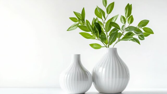 Video Two white vases placed together on a surface, empty and simple