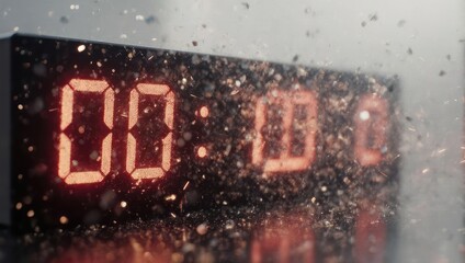 Digital Clock Displaying Zero Zero Covered in Rain Drops.