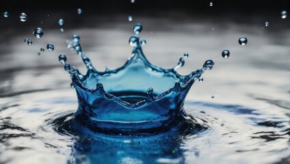Close-up of a water splash forming a crown shape with droplets in the air.