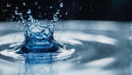 Close up of a water splash crown shape with ripples on a dark background.