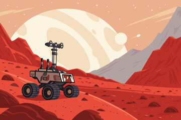 Vibrant Robotic Rover Exploring Alien Creative Visual