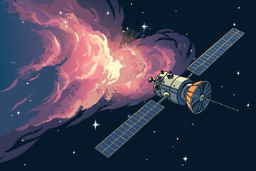 Satellite Floating Near Nebula Clo Creative Visual Suitable for Design