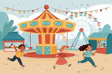 Vibrant Scene Children Playing Near Festive Premium Digital Asset