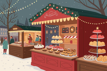Scene Winter Pastries And Sweets Stand Professional Photo Suitable for Design