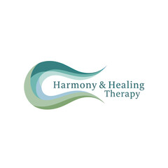 Harmony  Healing Therapy Logo with Abstract Wave Design.