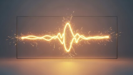 Abstract glowing yellow energy wave with sparks and light effects on a textured background