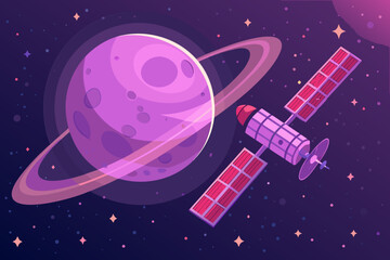 Space Station Orbiting Glowing Purple Pla Professional Photo Great for Commercial Projects