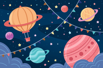 Beautiful Space Themed Festival Scene With Floating Professional Photo