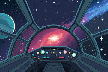 Starship Cockpit Showing Galaxi High-Quality Stock Image Great for Commercial Projects