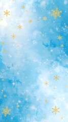 Elegant Winter Snowflake Background with Blue Gradient and Gold Accents