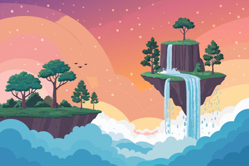 Dynamic Surreal Floating Islands With Waterfalls Premium Digital Asset