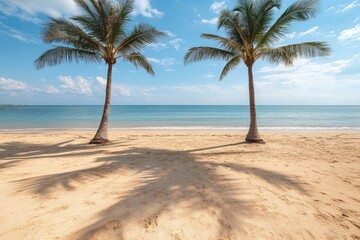 Single palm leaning toward tranquil sea under sunlight