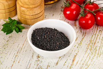 Black sesame seeds in the bowl