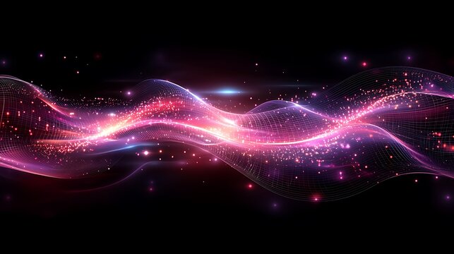 Abstract Digital Wave with Glowing Particles and Futuristic Grid Pattern for Technology Background - Powered by Adobe