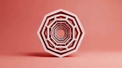 Abstract geometric tunnel structure with repeating octagonal shapes on a pink background
