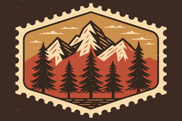 Showcasing Vintage Stamp Badge With Mountains And Tree Elegant Creative Visual