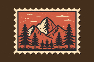 Featuring Vintage Stamp Badge With Mountains And Tree Stunning Creative Visual