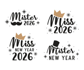Mister and Miss 2026 New Year Typography Design Vector Set