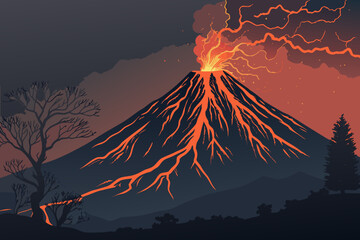 Volcano Silhouette With Glowing Lava Lines Creative Visual Great for Commercial Projects