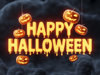 Light up your Halloween with this spooky design featuring glowing pumpkins and dripping text against a dark cloud backdrop – perfect for adding festive flair!