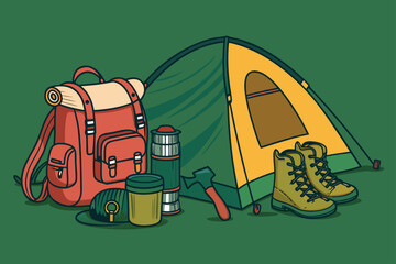 Beautiful Bold Camping Backpack And Gear Premium Digital Asset