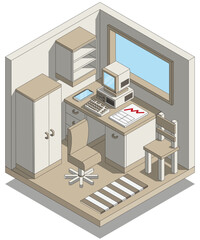Office interior. Isometric. Isolated on white background. Vector illustration.