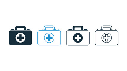 Four medical kit icons in varying styles and color schemes