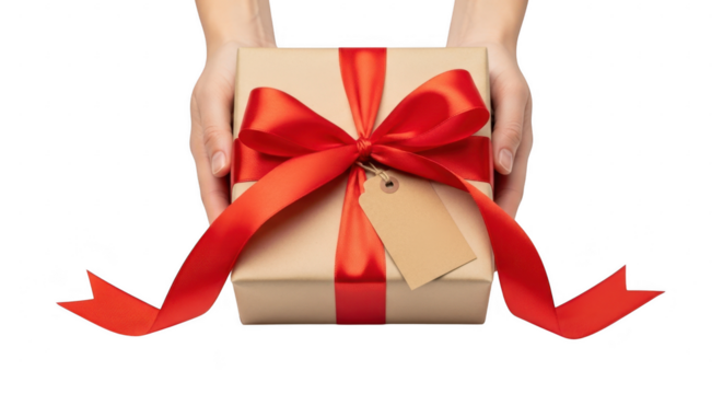 Gift box with red ribbon isolated on transparent background - Powered by Adobe