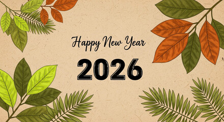 Happy New Year 2026 with Botanical Frame