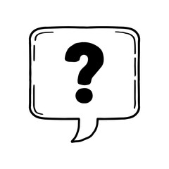 Hand drawn question mark speech bubble doodle style. Outline Sketch of rounded rectangle question box
