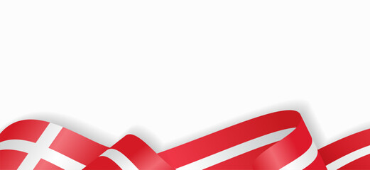 Danish flag stylized wavy ribbon abstract background layout. Vector illustration.