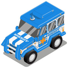 Sheriff's car. Isometric. Isolated on white background. Vector illustration.