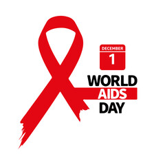 Vector illustration for World AIDS Day, December 1st. Features a red awareness ribbon & calendar icon on black. Ideal as an EPS, JPG, or transparent PNG for campaigns.