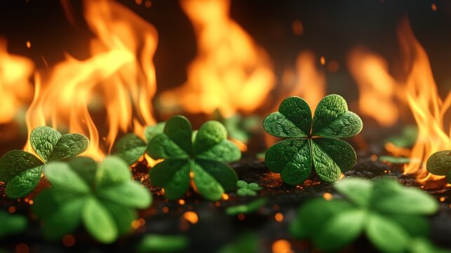 Burning shamrocks in fiery darkness - Powered by Adobe