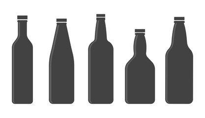 Beer Bottle Silhouettes Set. Bottle Silhouettes Set. Beer, Beverage and Drink Container Vector Collection.