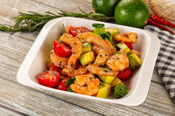 Dietary salad with shrimps and avocado