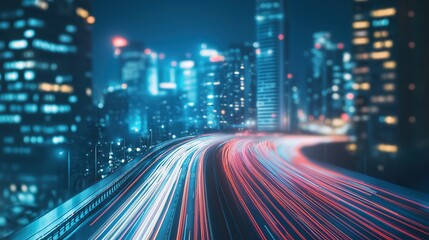 Abstract Light Trails Illustrating Project Management Concept, Faceless Business Professionals in Urban Environment, Bokeh City Lights
