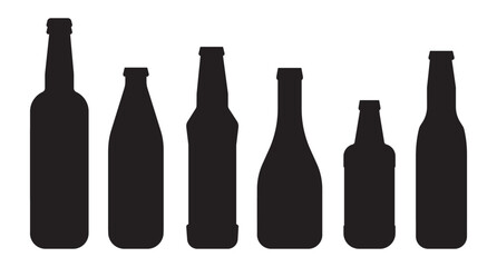 Beer Bottle Silhouettes Set. Bottle Silhouettes Set. Beer, Beverage and Drink Container Vector Collection.