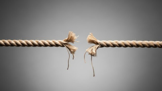 Close up of a thick rope fraying and breaking apart under extreme tension